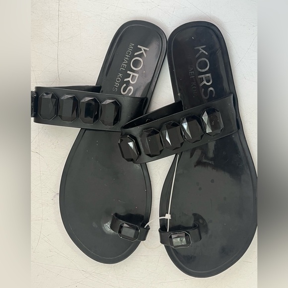Michael Kors Glossy Black Gem Sandals - Picture 1 of 3